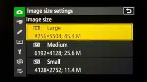 Image Size Setting in Nikon Z8 Camera Menu